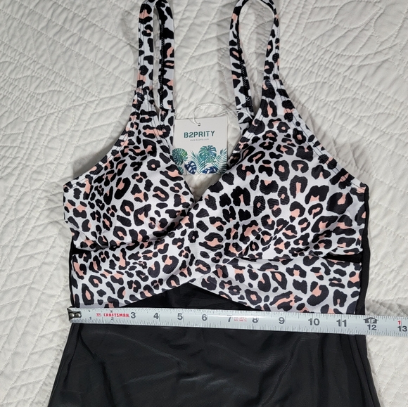 Women's Black Twist Leopard Print Top One Piece Swimsuit Bathingsuit - Picture 5 of 14